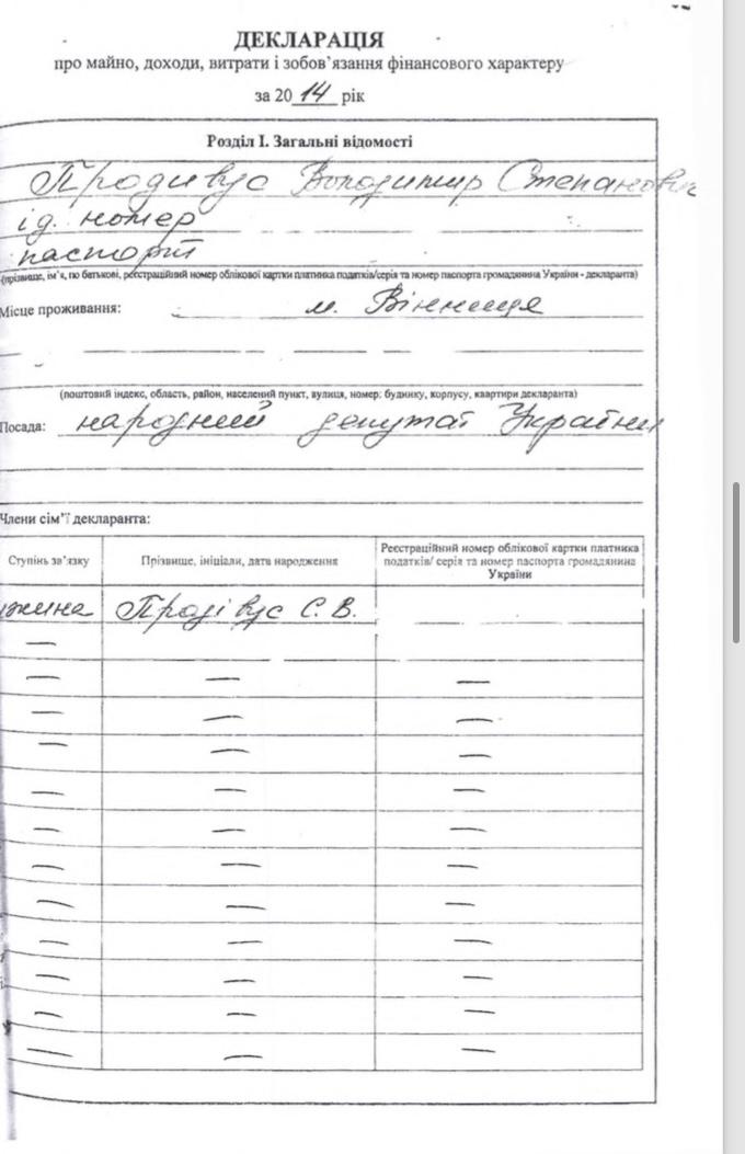 декларация Владимира Продивуса