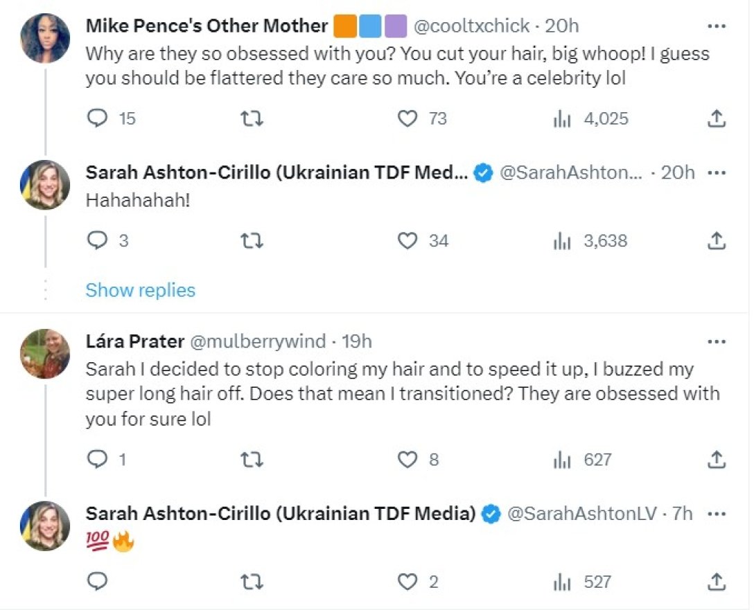 Коментарі під публікацією Сари в X (Twitter)