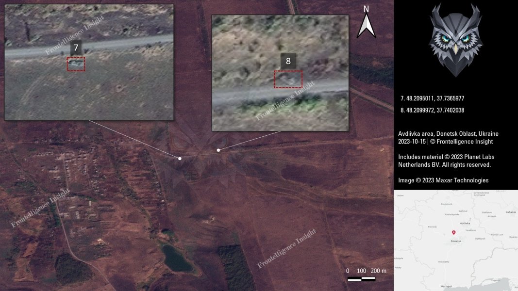 Втрати ЗС РФ під Авдіївкою, білим квадратом позначено техніку, яка вже була знищена раніше