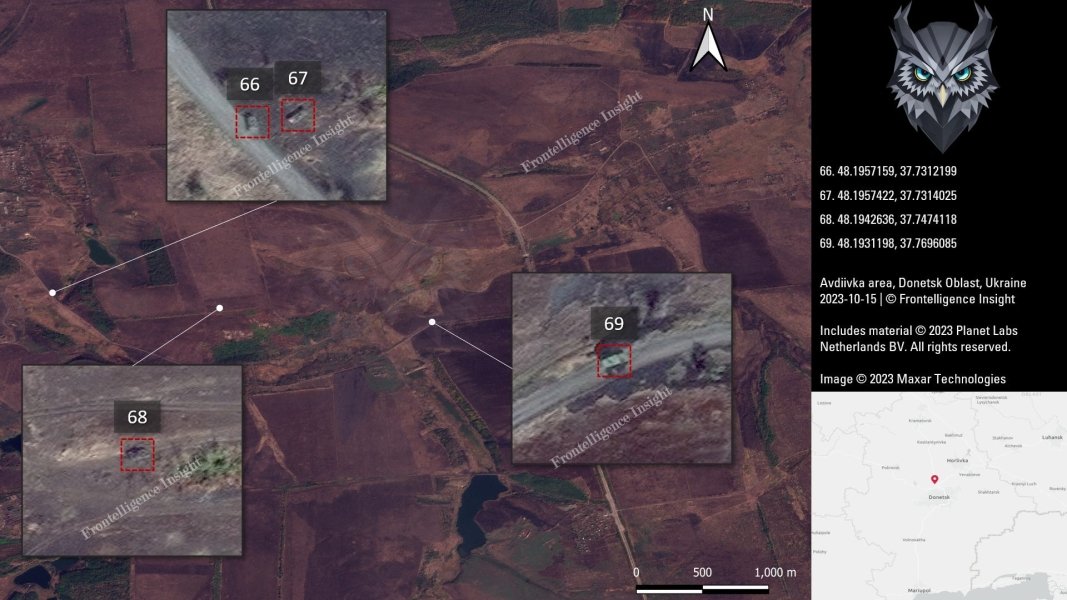 Втрати ЗС РФ під Авдіївкою, білим квадратом позначено техніку, яка вже була знищена раніше
