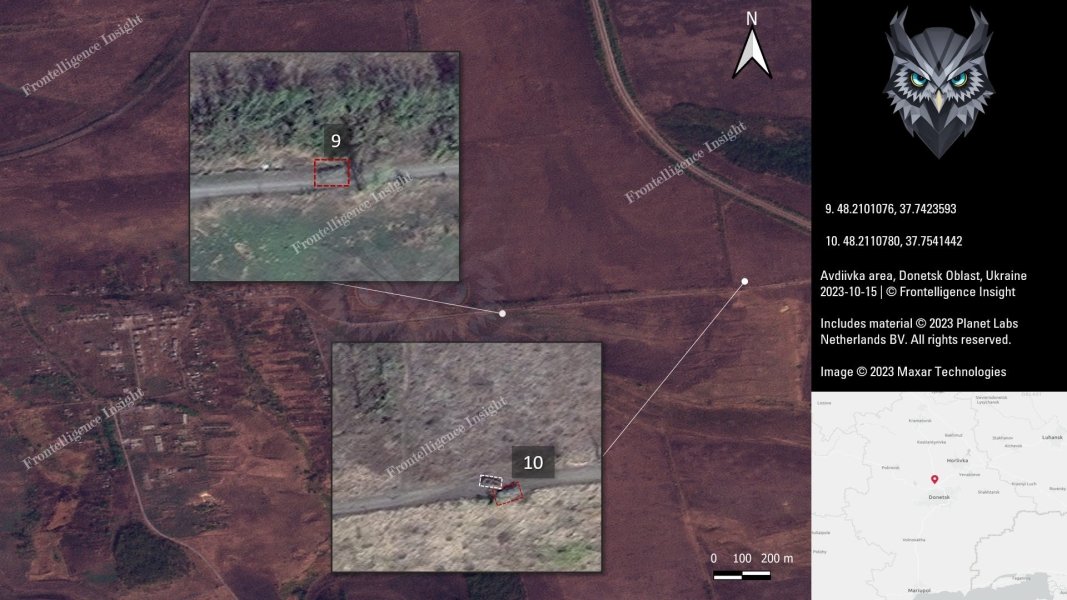 Втрати ЗС РФ під Авдіївкою, білим квадратом позначено техніку, яка вже була знищена раніше