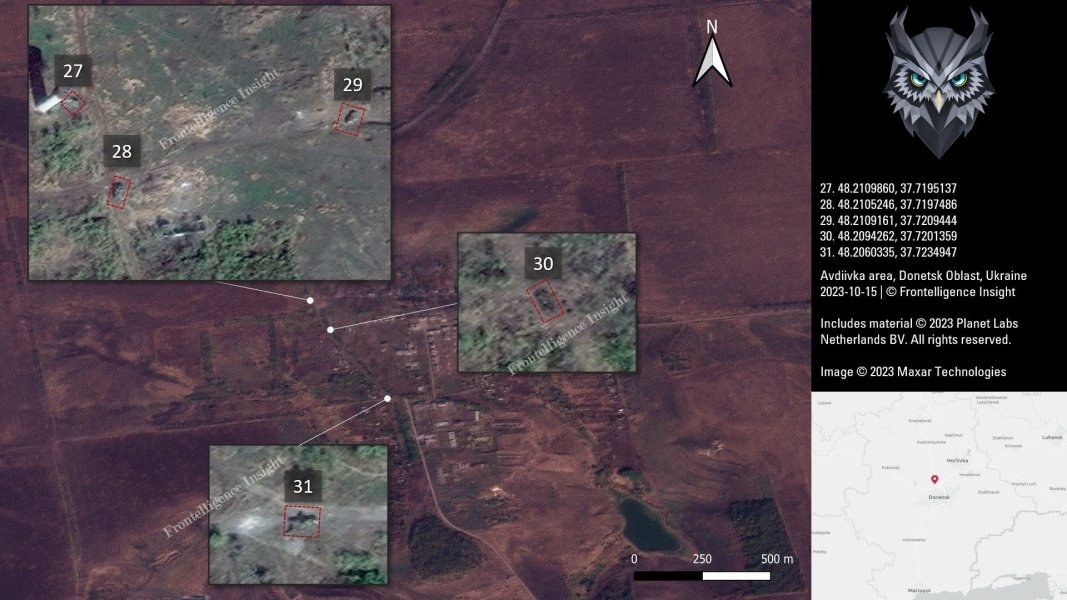 Втрати ЗС РФ під Авдіївкою, білим квадратом позначено техніку, яка вже була знищена раніше