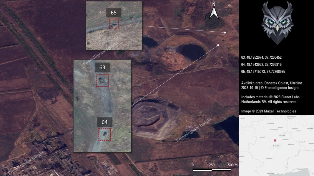 Втрати ЗС РФ під Авдіївкою, білим квадратом позначено техніку, яка вже була знищена раніше