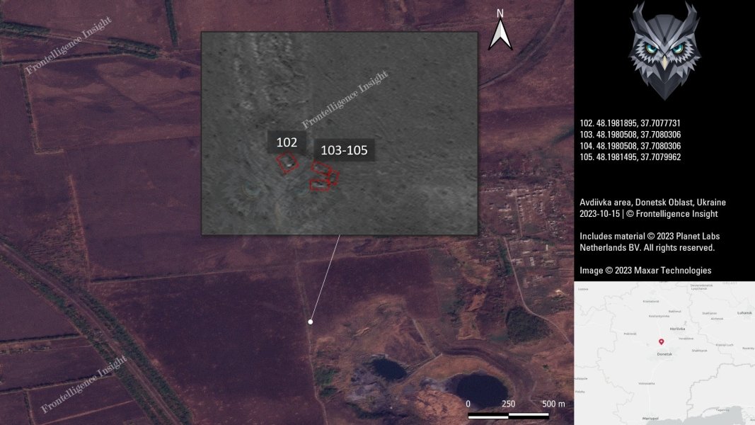 Втрати ЗС РФ під Авдіївкою, білим квадратом позначено техніку, яка вже була знищена раніше