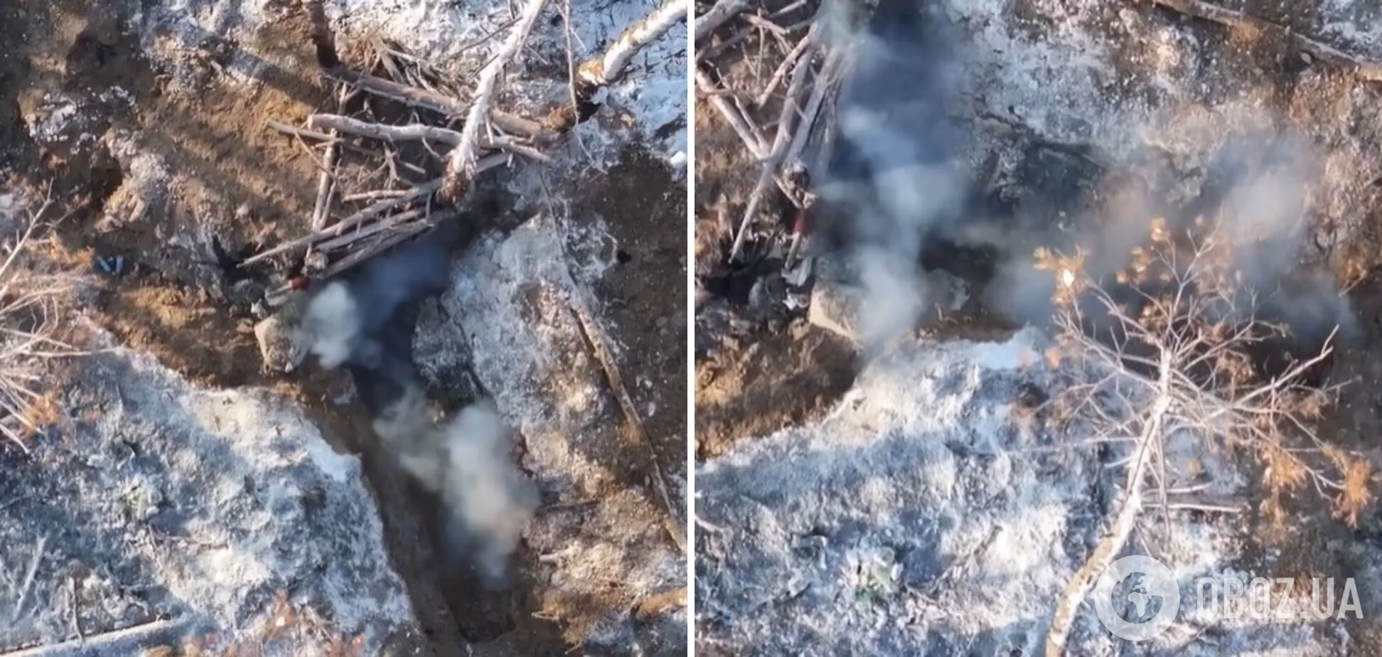 Підкинули подаруночки: захисники України з безпілотинка ліквідували окупантів в окопі. Відео