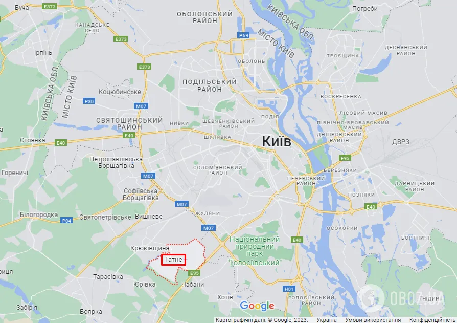 Гатне під Києвом на карті