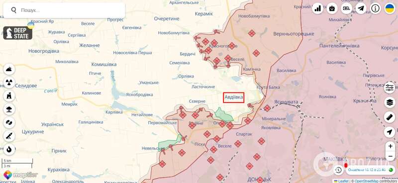 Авдіївка на карті бойових дій