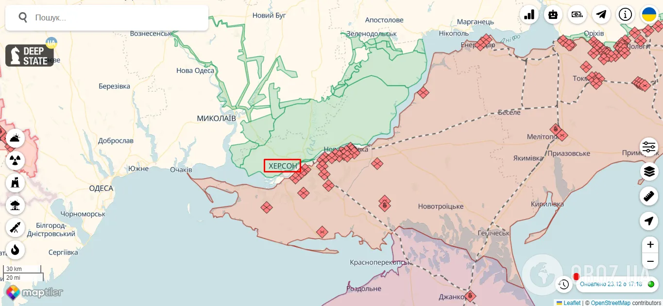 Херсон на карте боевых действий