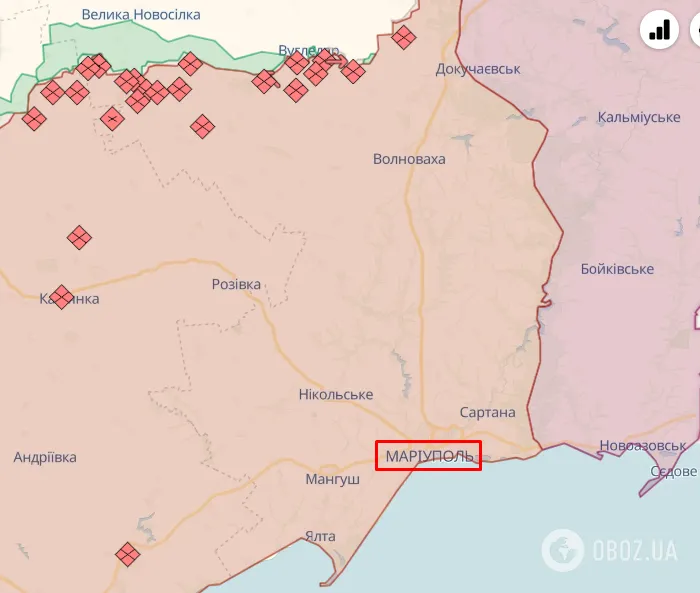 Тимчасово окуповане місто Маріуполь на карті