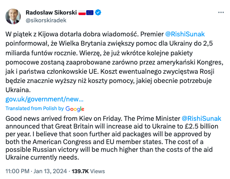 Ціна перемоги Росії буде набагато вищою, ніж вартість допомоги для України, – глава МЗС Польщі dqxikeidqxidqeant