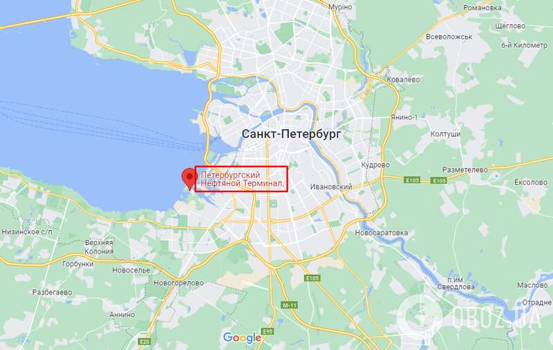 Петербурзький нафтовий термінал на карті