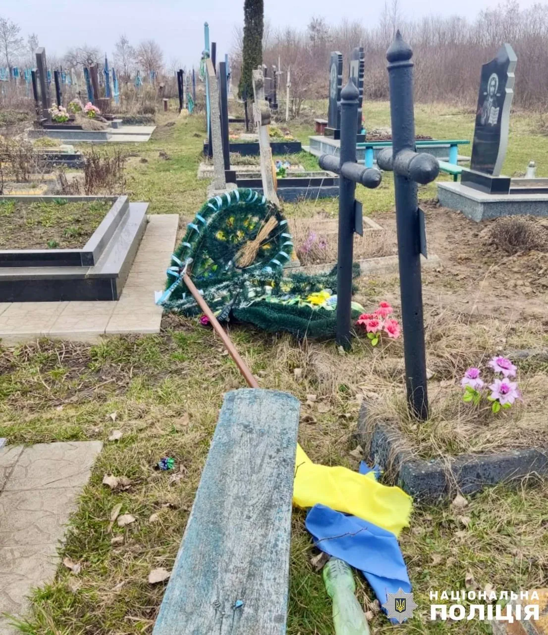 На Житомирщині чоловік розтрощив могилу військового, його затримали. Фото