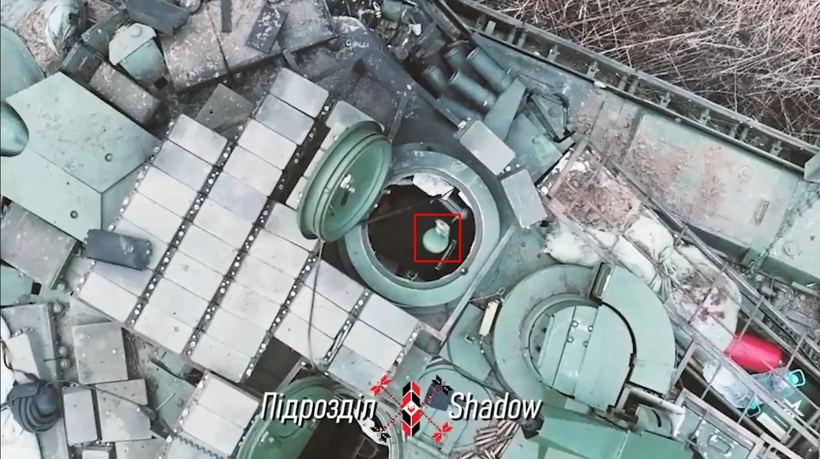 Ukrainian soldiers destroyed a Russian T-90M tank with a drone drop