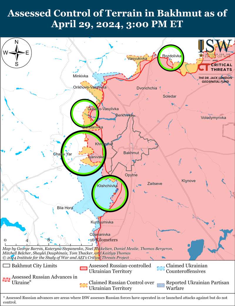 Карта бойових дій у районі Бахмута