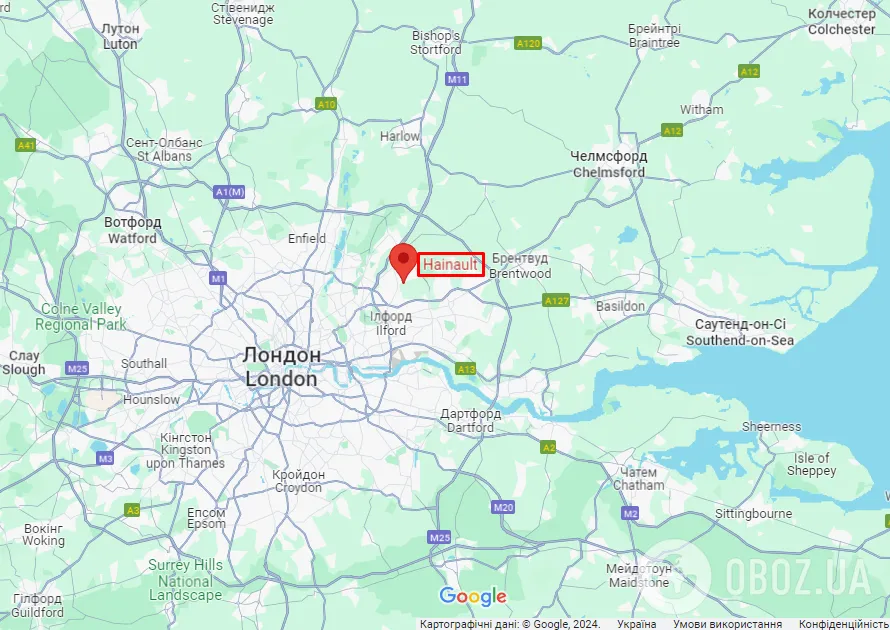 Зупинка метро Hainault на карті Лондона