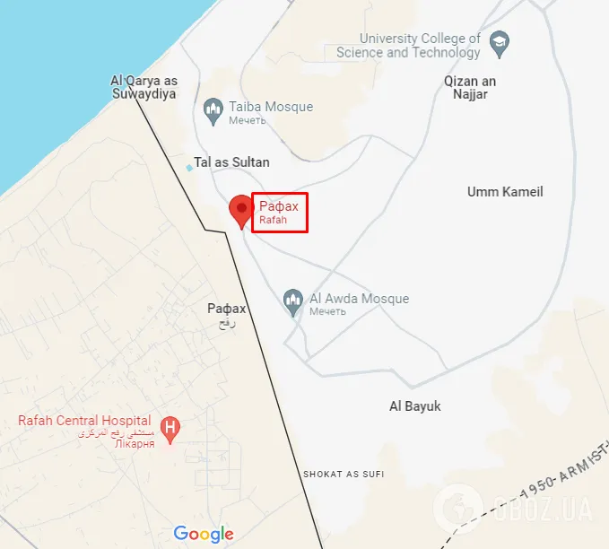 Місто Рафах на карті