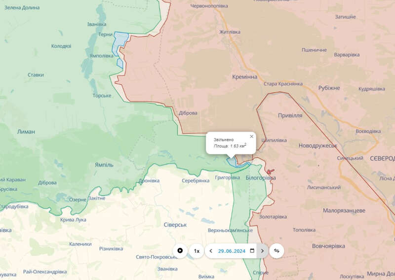 Fighting in the east, Serebryansky forestry, June 29, map dqxikeidqxidqrant