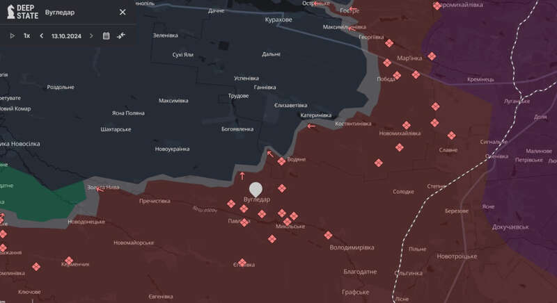 Карта боев в районе Угледара