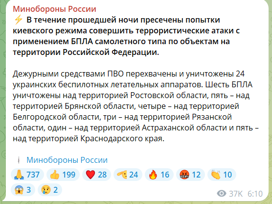 В России пожаловались, что дроны атаковали Брянск и Грозный: что было под