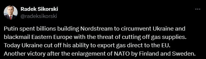 Сикорский приветствует прекращение транзита российского газа в Европу dqxikeidqxidqeant