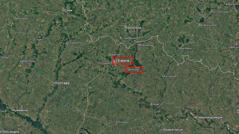 Kharkiv and Chuhuiv on the map dqxikeidqxidqrant