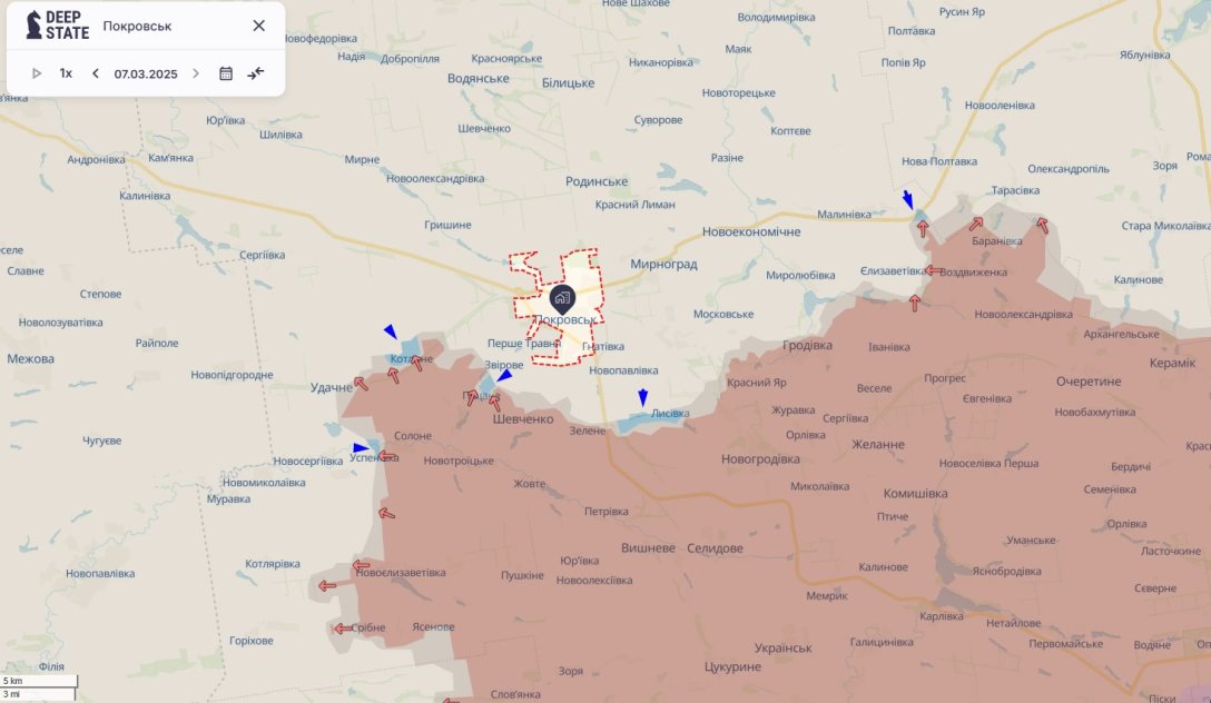Ukrainian offensive, map, March 7, DeepState, Pokrovsk dqxikeidqxiuuant