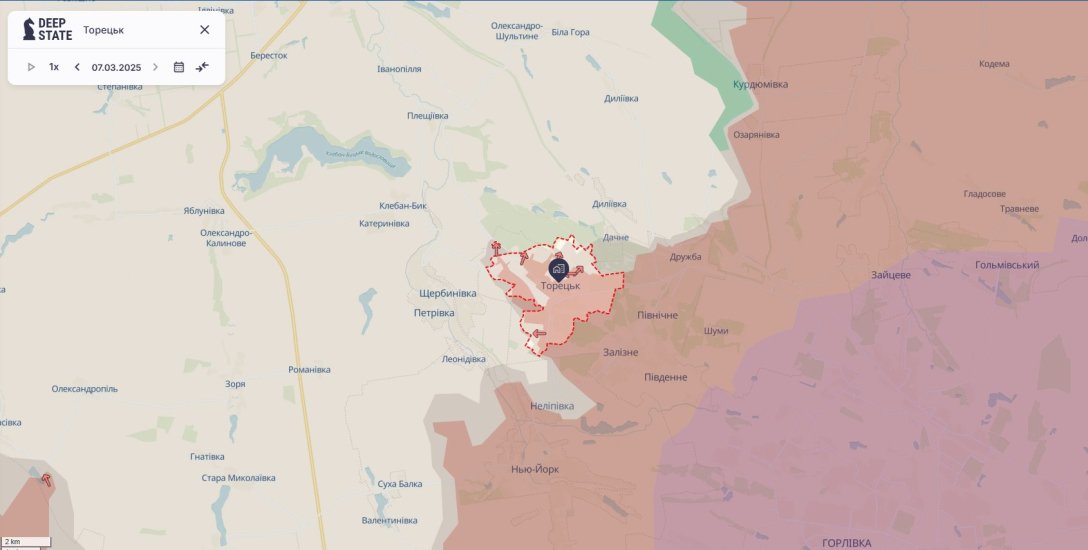 Ukrainian offensive, map, March 7, DeepState, Toretsk