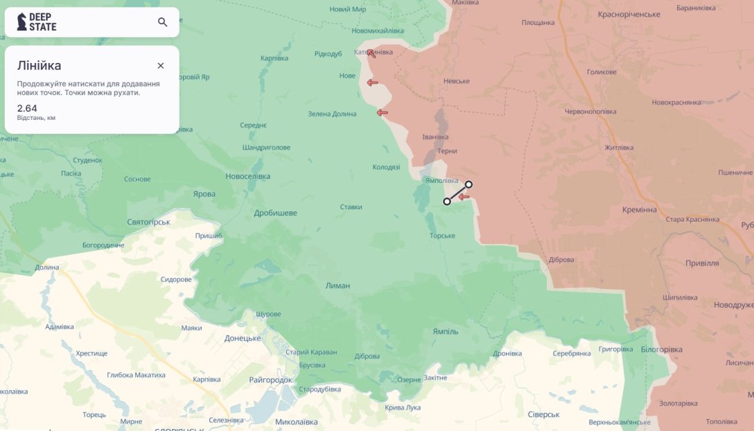 Russian advancement on April 13, map, DeepState, Lyman direction, Yampilivka