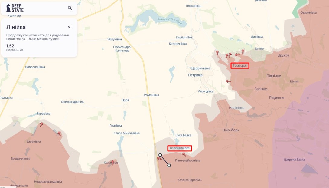 Russian advancement on April 13, map, DeepState, Toretsk direction, Valentynivka