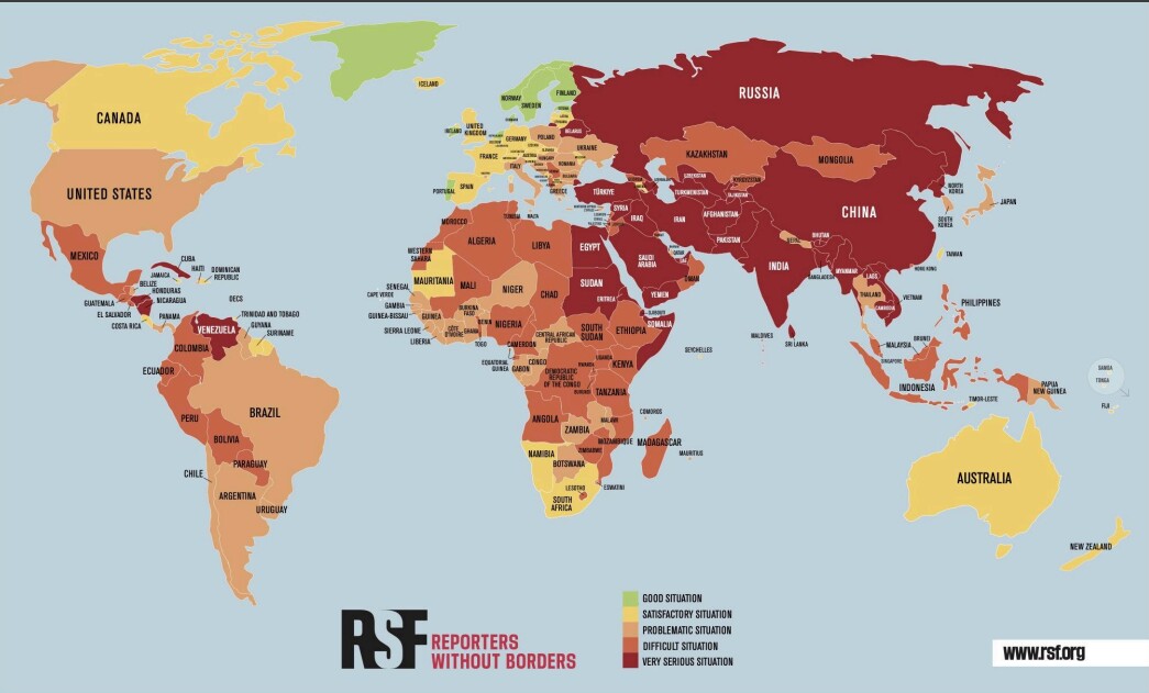 Україна опустилася на 62 місце у рейтингу свободи преси. Свобода слова у світі перебуває на історично низькому рівні, зазначили в організації Репортери без кордонів. dqxikeidqxidqeant