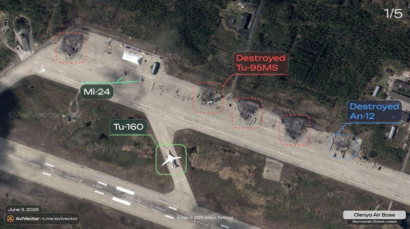 Published satellite images of Olenya airfield: four destroyed Tu-95s are visible. dqxikeidqxidqqant