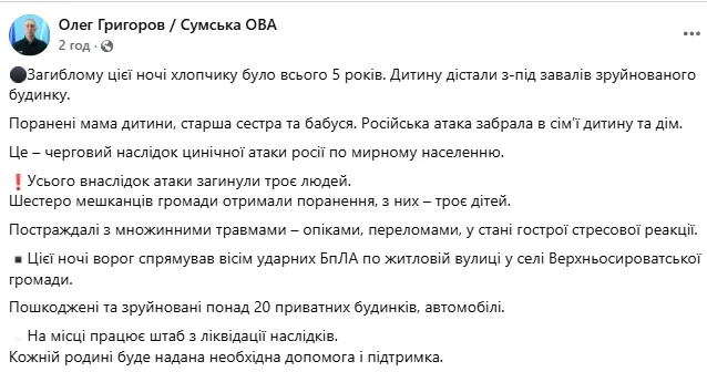 Окупанти масовано вдарили по Сумщині: зруйновані будинки, серед загиблих – дитина. Фото й відео