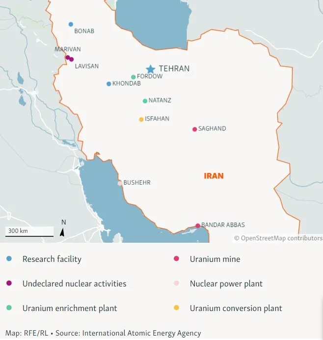 Ядерні об’єкти Ірану карта