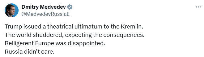 Medvedev commented on Trumps statement about 50 days dqxikeidqxidqrant