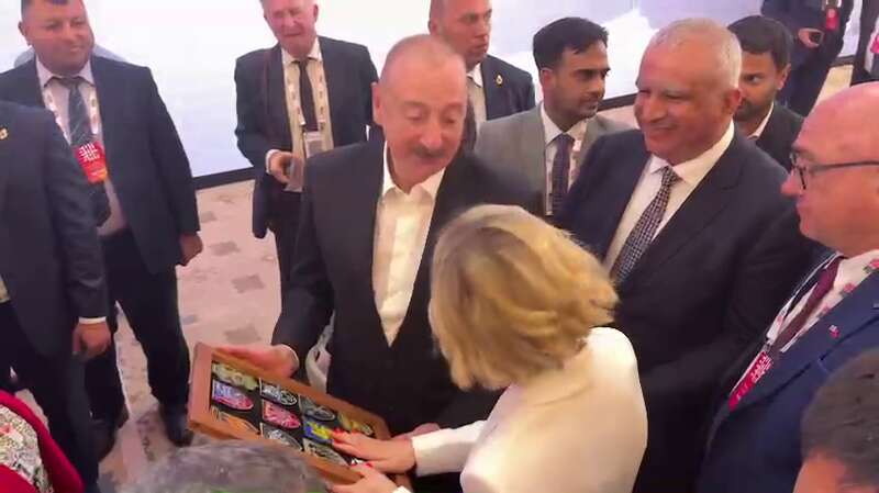 Президенту Азербайджана Алиеву подарили шевроны украинских боевых бригад: как он отреагировал. Видео