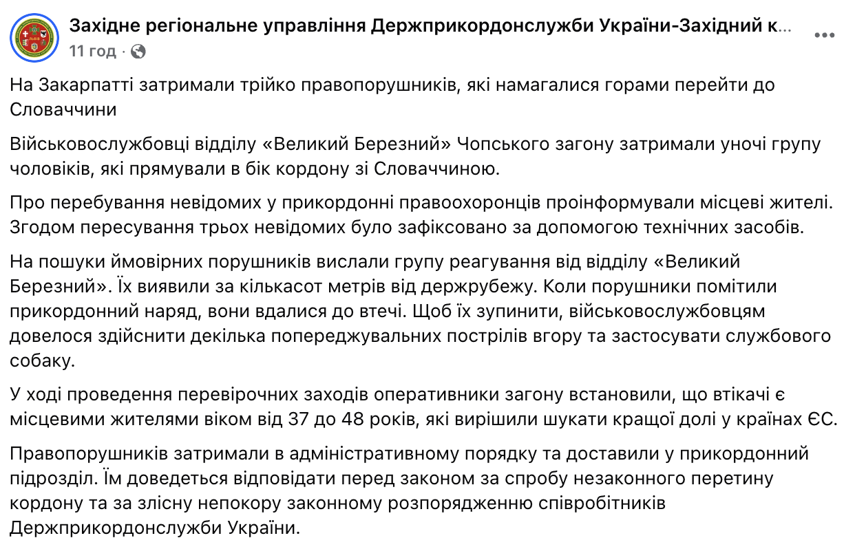 Гори не допомогли: на Закарпатті затримали трьох чоловіків, які хотіли втекти до Словаччини