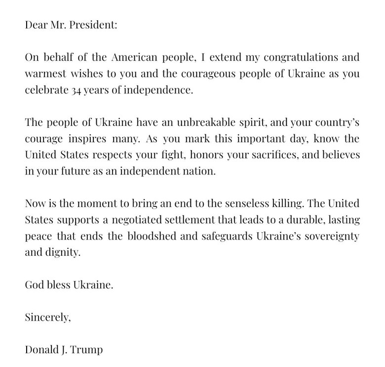 Trump congratulated Ukraine on Independence Day