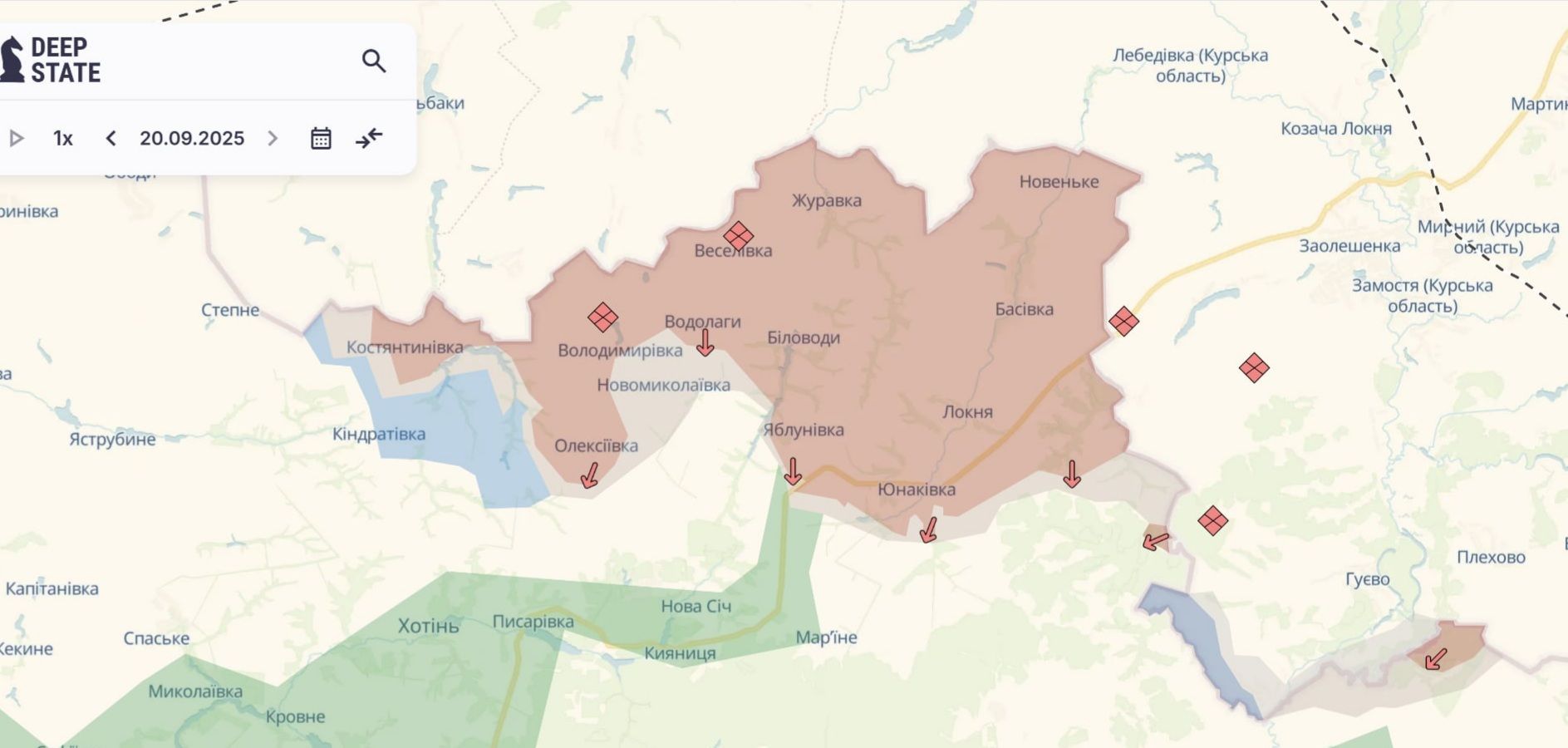 Ориентировочная карта боевых действий на 21 сентября в 13:40 / DeepStateMap dqxikeidqxidqrant