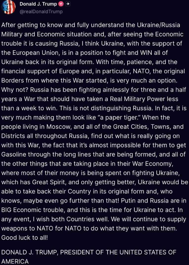 Трамп: Україна може повернути всі свої території за підтримки ЄС і НАТО Трамп: Україна може повернути всі свої території за підтримки ЄС і НАТО dqxikeidqxidqrant