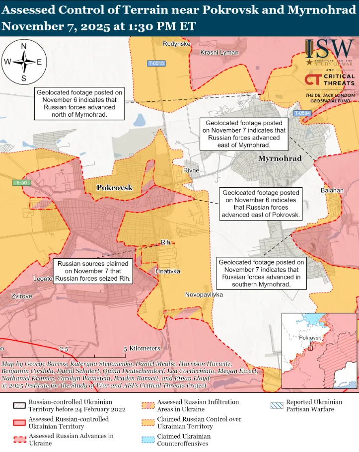 РФ розширила логістику навколо Покровська і змінила вектор атаки на Мирноград – аналіз ISW